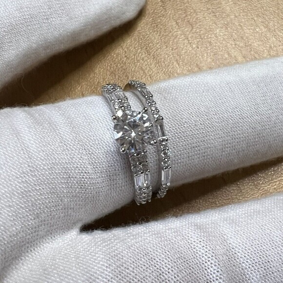 TG 925 Sterling Silver Cubic Zirconia Double Ring Women's Size 8 Rhodium Finish - Picture 12 of 16